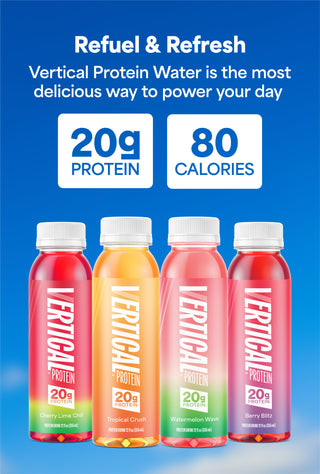 Picture of Vertical Protein Water flavors with 20 grams protein and only 80 calories
