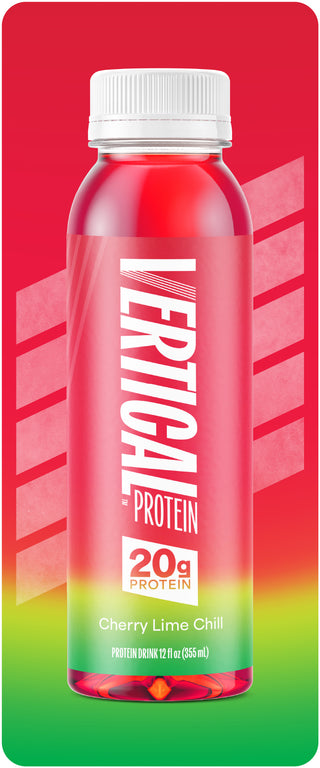 Picture of Cherry Lime Chill Protein Water on stylized background