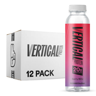 Vertical Protein bottle and packaging on a white background