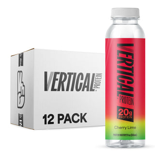 Vertical Protein bottle and 12-pack box on a white background