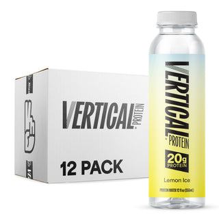 Vertical Protein bottle and packaging on a white background